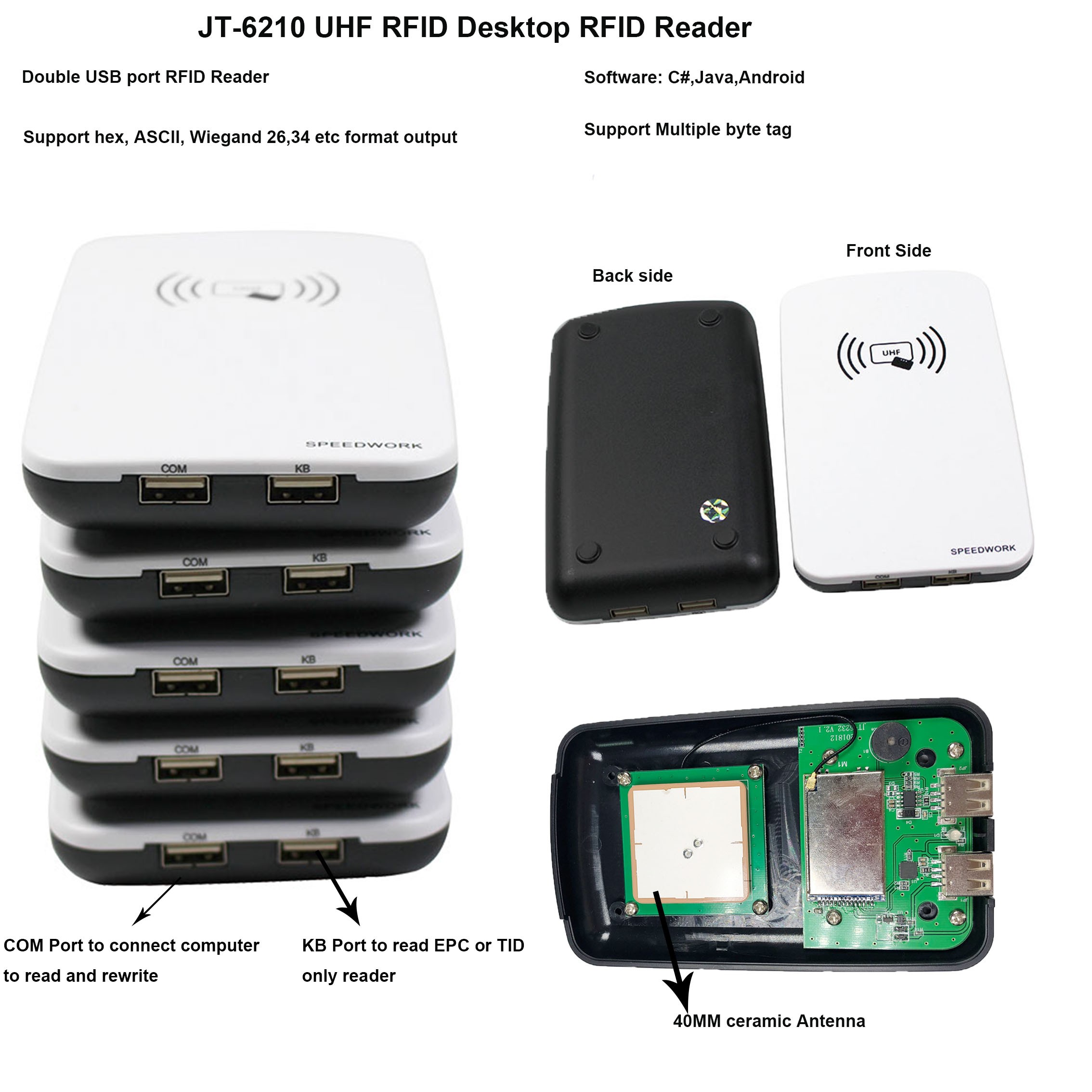 UHF RFID desktop USB-kaartlezer en -schrijver JT-6210