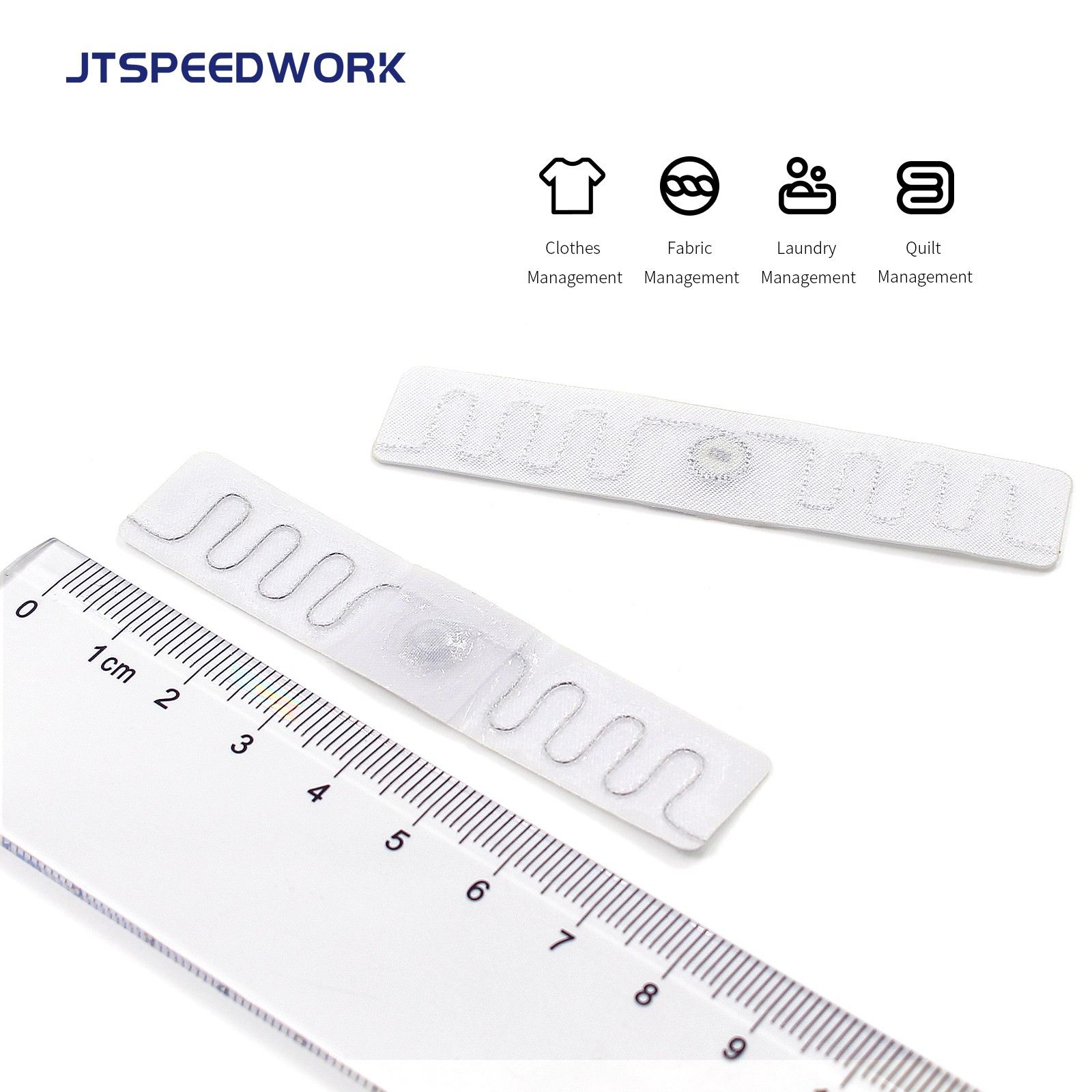 JT-F7515 902-928MHz UHF wasbare RFID-tag van textiel, 75x15 mm