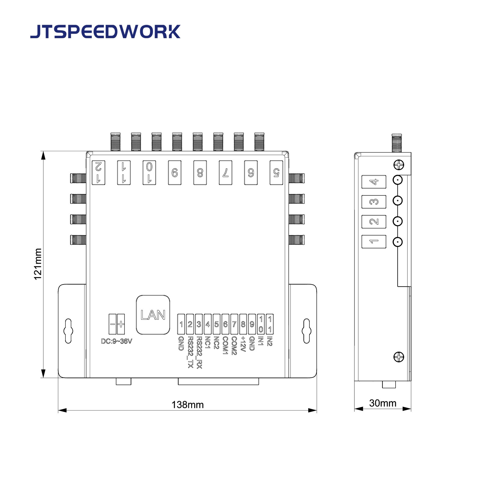 JT-932-8/16 8/16-poorts UHF RFID-lezer met vaste frequentie 860-960 MHz voor magazijnbeheer