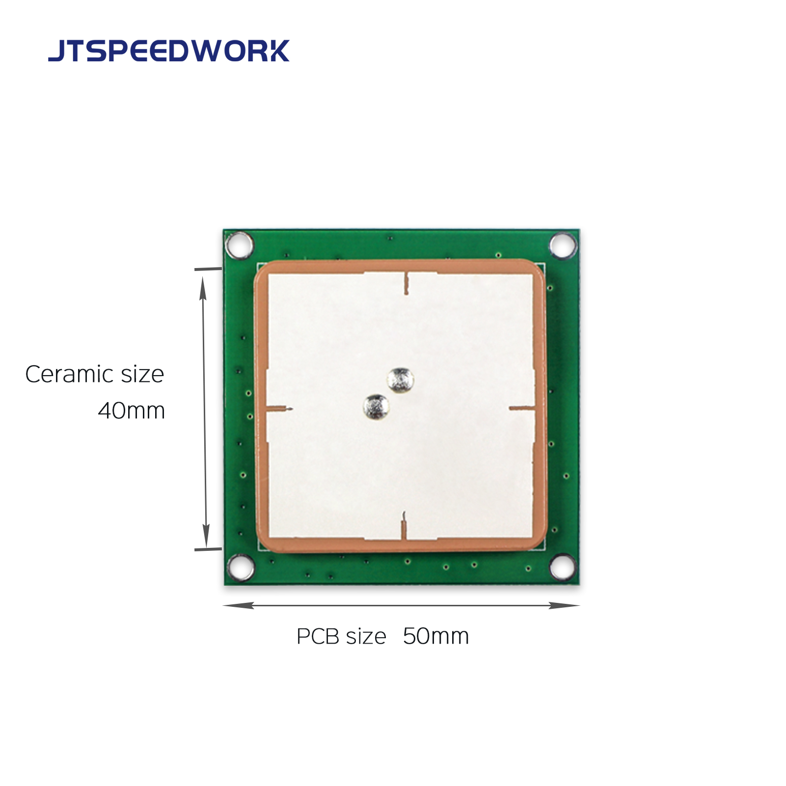 JT-T0040 3dBi UHF RFID keramische antenne 40*40mm 860-960MHz RHCP circulaire polarisatie aangepaste connector