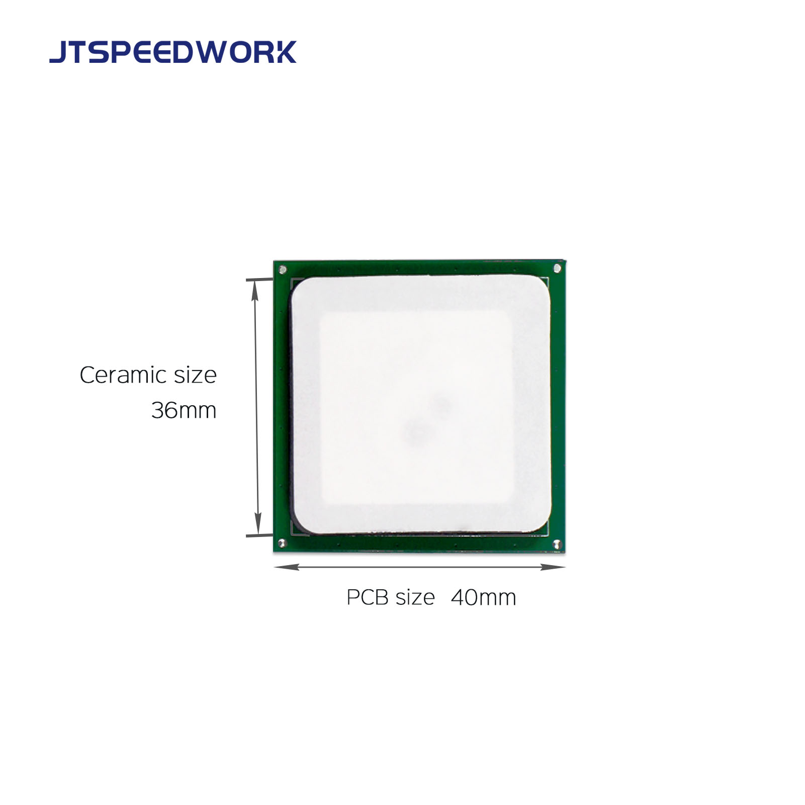 JT-T0036 3dBi UHF RFID keramische antenne 36*36mm 865-868/902-928MHz RHCP voor PDA
